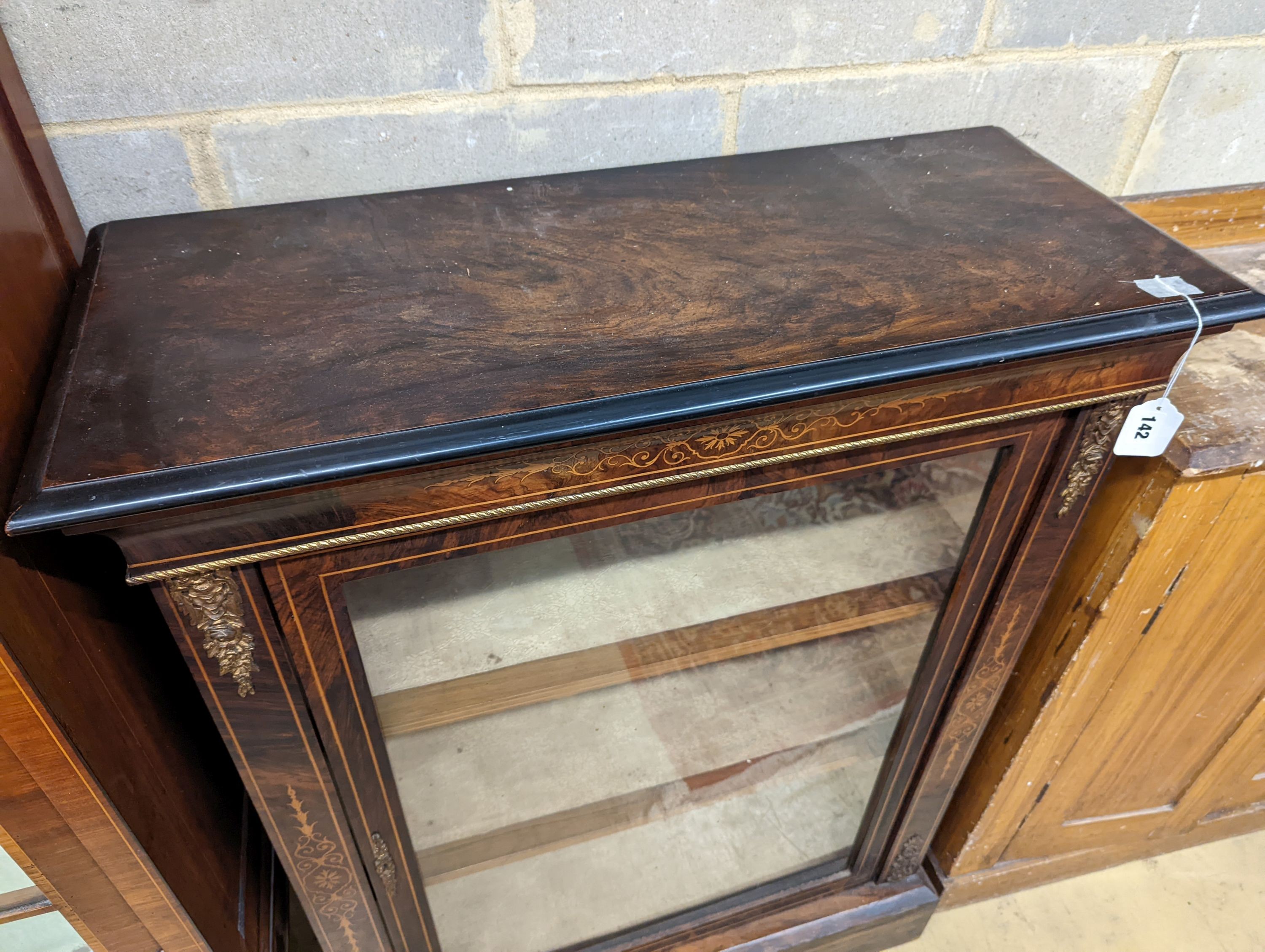 A late Victorian gilt metal mounted walnut pier cabinet, width 83cm, depth 34cm, height 108cm